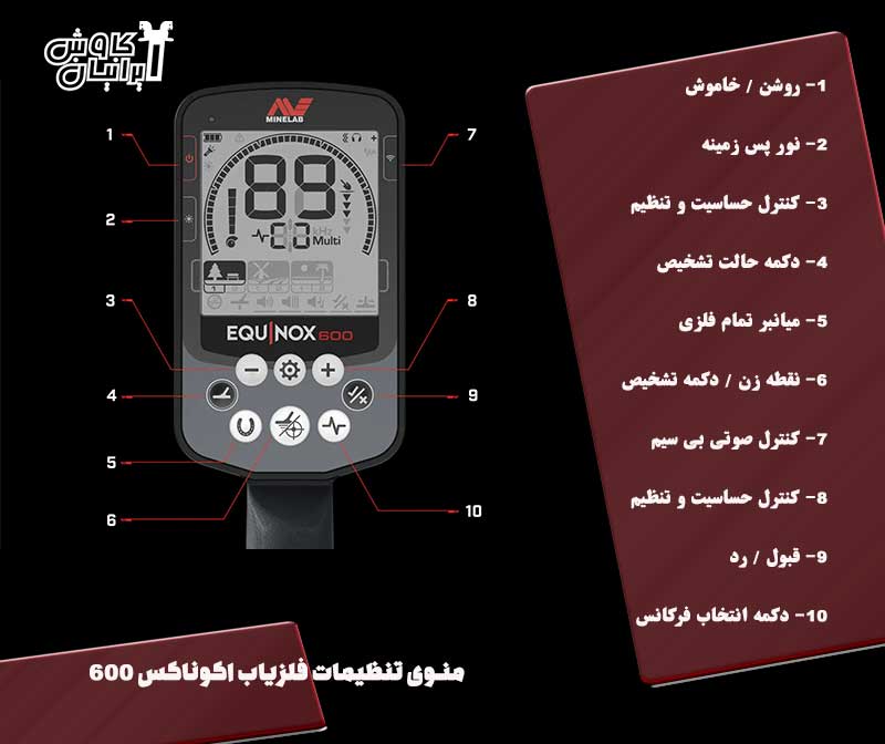 منوی تنظیمات فلزیاب اکوناکس 600